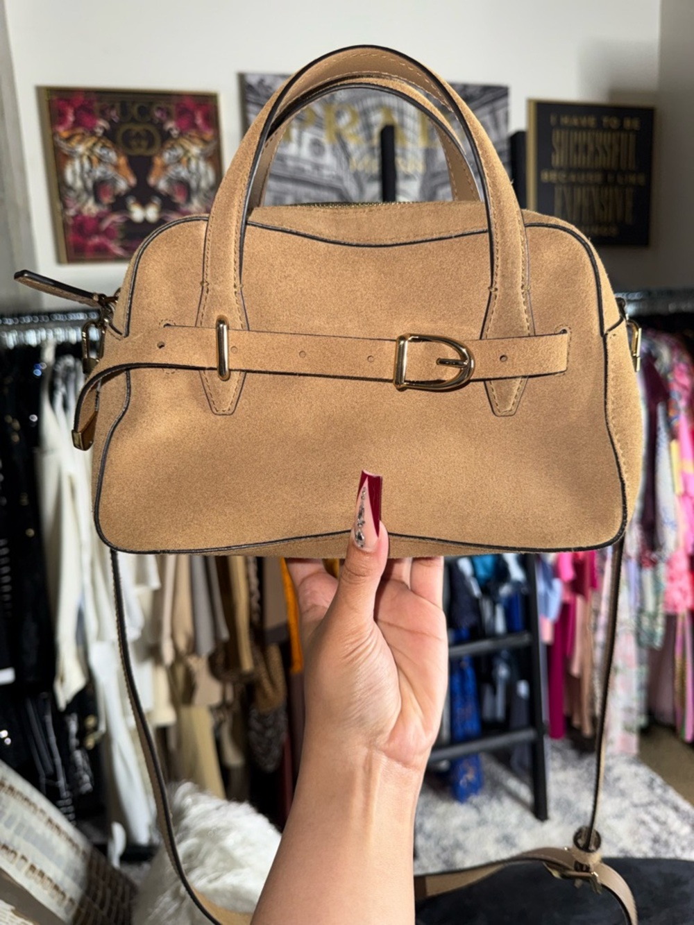 Madewell Mini Crossbody Bag Desert Suede Leather Belted Satchel - Picture 4 of 11